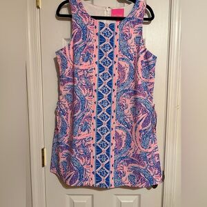 Pink and Blue Patterned Sleeveless Dress